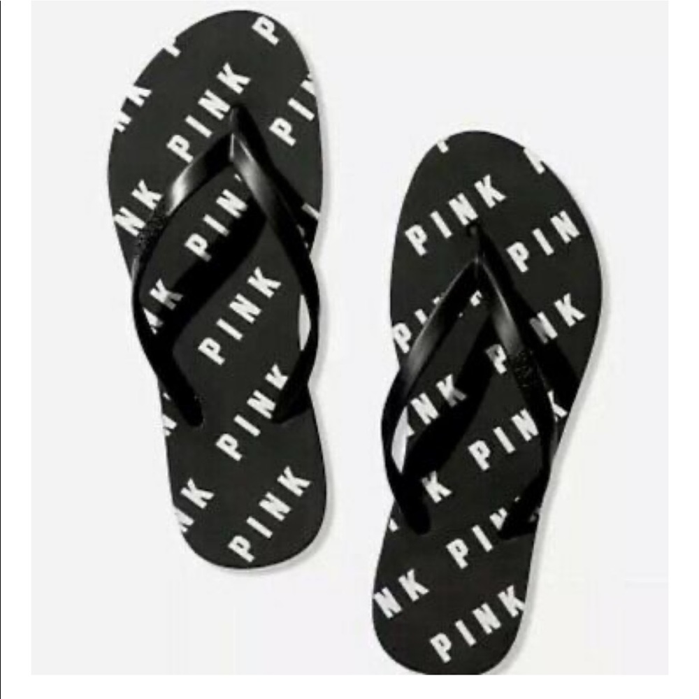 Victoria’s Secret pink logo flip-flops